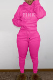 ピンク カジュアル プリント パッチワーク フード付き 襟 長袖 XNUMX ピース