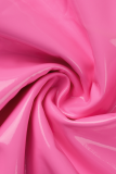Roze sexy effen patchwork U-hals kokerrokjurken