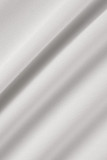 ホワイト カジュアル ソリッド バンデージ パッチワーク バックル ターンダウン カラー ストレート ドレス