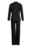Black Casual Solid Patchwork Turndown Collar Long Sleeve Three Pieces