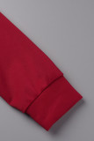 Rosso mandarino stampa casual patchwork cerniera collo con cappuccio manica lunga due pezzi