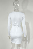 Vestidos casuais brancos sensuais sólidos vazados patchwork decote oco mangas compridas