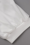 Weiße, lässige, solide Verband-Patchwork-Schnalle mit Umlegekragen und geraden Kleidern