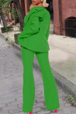 Cárdigan de retazos sólido casual verde sin tirantes de manga larga de dos piezas