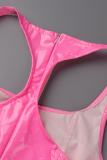 ピンクのセクシーなソリッドパッチワークUネックペンシルスカートドレス