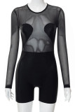 Black Sexy Solid Patchwork See-through O Neck Skinny Rompers