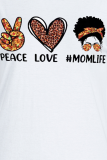 Camisetas con cuello en O de letras de patchwork con estampado vintage casual blanco