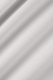 ホワイト カジュアル ソリッド バンデージ パッチワーク バックル ターンダウン カラー ストレート ドレス