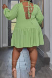 Vestidos de bandagem sólida verde claro sem costas manga longa com decote em O vestidos tamanho grande