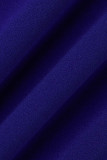 Blaue beiläufige feste Patchwork-Kleider mit V-Ausschnitt