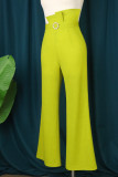 Pantalon taille haute régulier en patchwork uni décontracté vert gazon