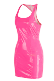 Pink Sexy Solid Patchwork Bleistiftrock-Kleider mit U-Ausschnitt