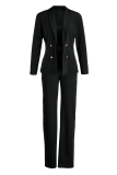 Black Casual Solid Patchwork Turndown Collar Long Sleeve Three Pieces
