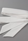 Witte Casual Solid Bandage Patchwork Gesp Turndown Kraag Rechte Jurken
