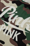 Khaki Casual Print Camouflage Print Patchwork O-Ausschnitt Kurzarm Zweiteiler