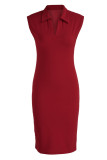 Röda Casual Solid Patchwork V-ringad klänningar
