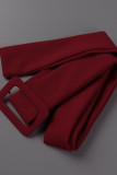 赤のエレガントなソリッドパッチワークVネックプリーツプラスサイズのドレス