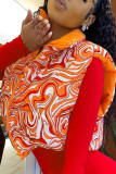 Оранжевая повседневная верхняя одежда с воротником-молнией и застежкой-молнией с принтом в стиле пэчворк