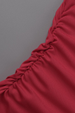 レッド カジュアル プリント パッチワーク フード付きカラー ペンシル スカート ドレス