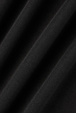 Gola dobrada preta casual patchwork sólido manga longa três peças