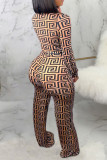 Rode Sexy Print Bandage Patchwork Rits Kraag Plus Size Jumpsuits