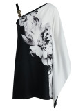 Black White Fashion Sexy Print Patchwork Oblique Collar A Line Dresses
