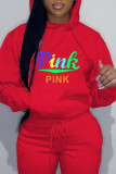 Tops à col à capuche patchwork imprimés de vêtements de sport décontractés roses