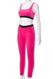 Abbigliamento sportivo sexy rosso rosa con scollo a U senza maniche in due pezzi