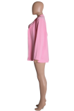 Pink Street Solid Patchwork Turndown Collar Outerwear(With Blazer & Bra)