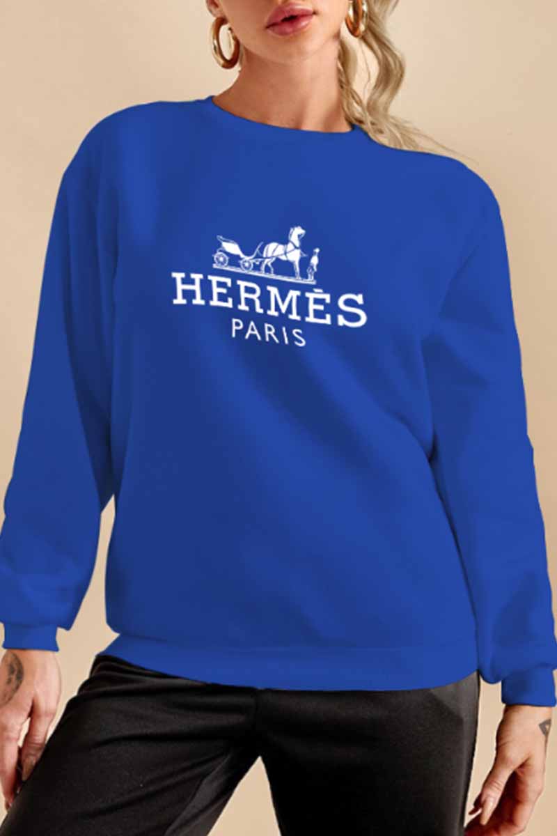 

Blue Street Print Letter O Neck Tops