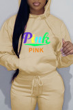 Top con colletto con cappuccio patchwork rosa casual con stampa di abbigliamento sportivo