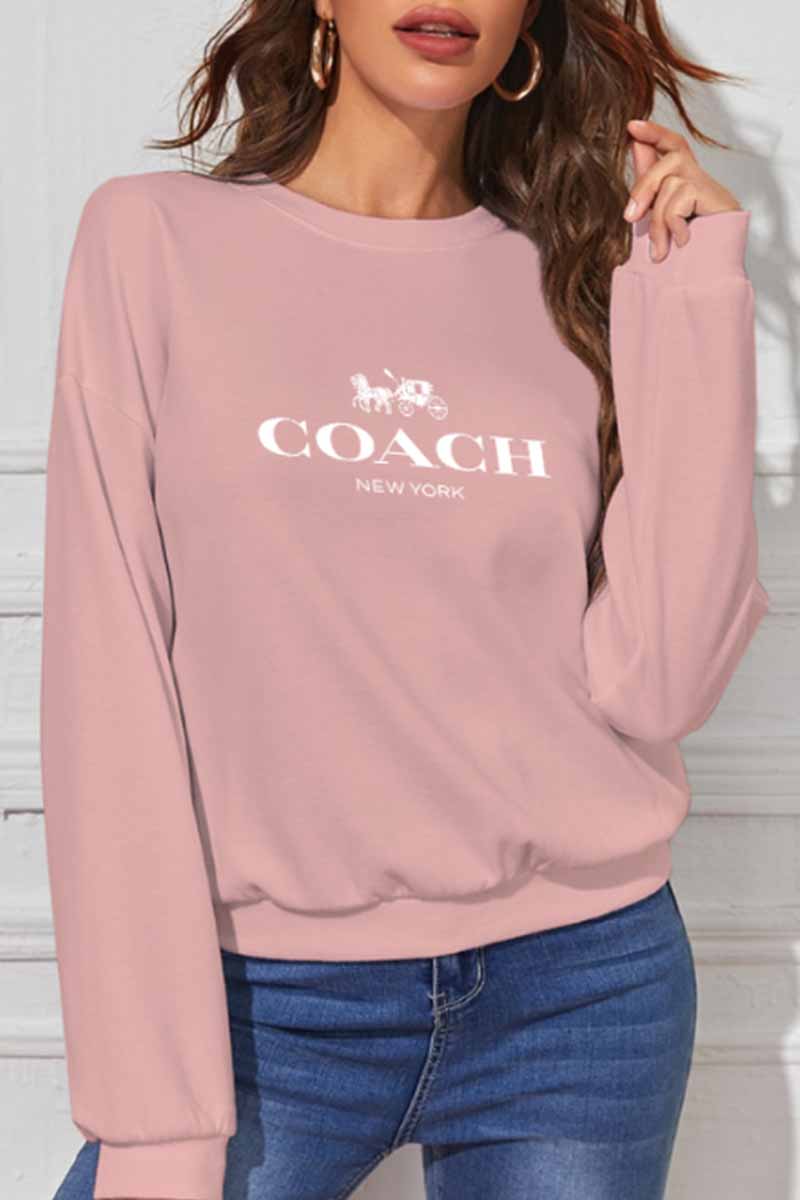 

Pink Street Print Letter O Neck Tops