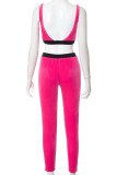 Розово-красная сексуальная спортивная одежда, однотонная, лоскутная, с U-образным вырезом, без рукавов, из двух частей