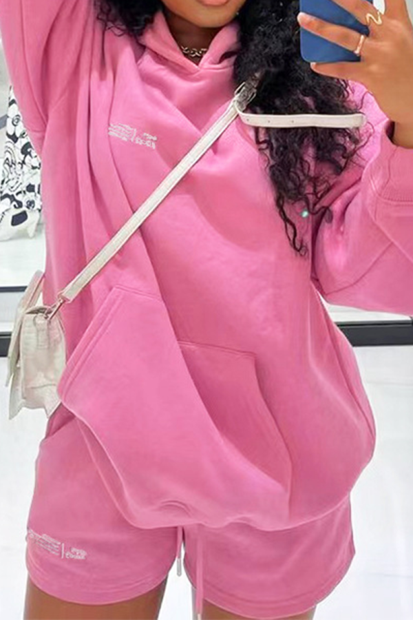 Rosa casual estampado patchwork cuello con capucha manga larga dos piezas