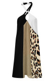 Vestidos com estampa de leopardo estampado sexy patchwork halter uma linha vestidos