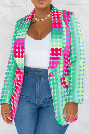Green Fashion Casual Print Patchwork Cardigan Turn-back Collar Outerwear