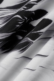 Noir Blanc Mode Sexy Imprimé Patchwork Oblique Col Une Robes De Ligne