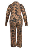 Rode Sexy Print Bandage Patchwork Rits Kraag Plus Size Jumpsuits