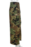 Армейский зеленый повседневный камуфляжный принт в стиле пэчворк Прямые брюки средней талии типа A с полным принтом