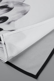 Schwarz Weiß Mode Sexy Print Patchwork Schrägkragen A-Linie Kleider