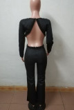 Черные сексуальные сплошные лоскутные прямые комбинезоны с открытой спиной и бисером