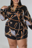White Casual Print Patchwork O Neck Regular Long Sleeves Romper