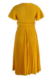 Gelbe, lässige, elegante, solide Patchwork-Kleider mit O-Ausschnitt und A-Linie