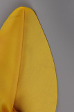 Желтые повседневные элегантные однотонные платья в стиле пэчворк со складками и круглым вырезом