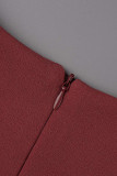 Rode elegante effen patchwork V-hals geplooide plus size jurken