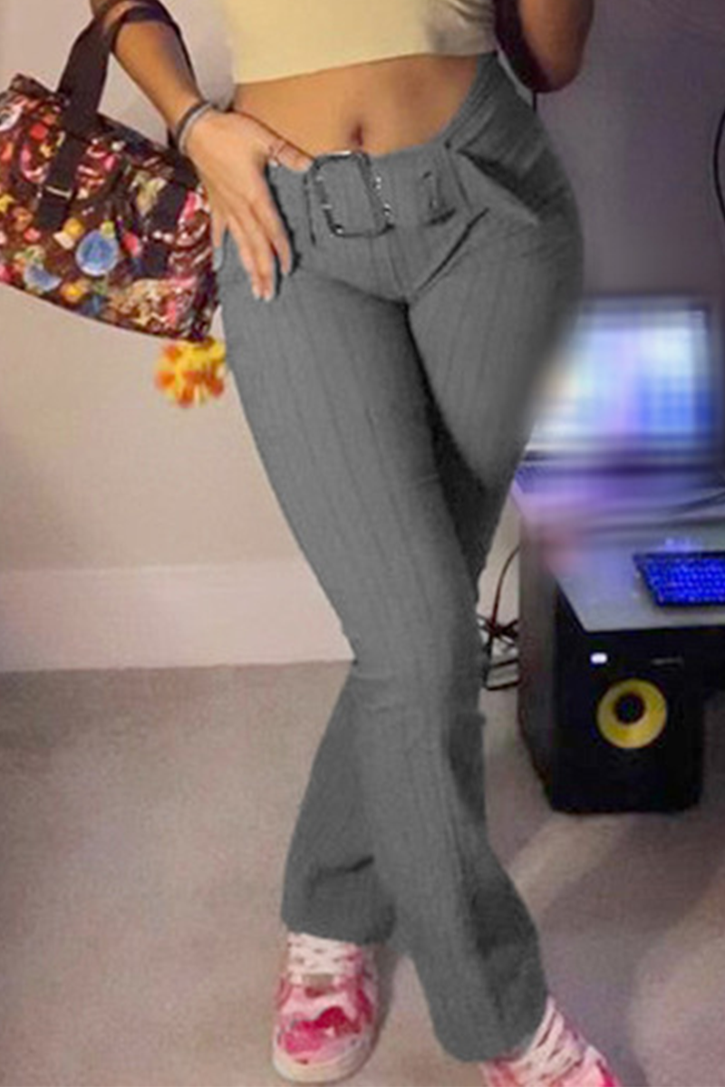 

Grey Casual Striped Patchwork Boot Cut Mid Waist Speaker Full Print Bottoms