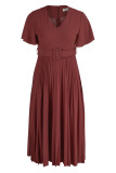 Red Bean Paste Lässige, elegante, solide Patchwork-Kleider mit O-Ausschnitt und A-Linie