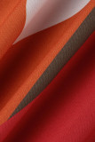 オレンジ カジュアル プリント バンデージ パッチワーク ターンダウン カラー ロング スリーブ ドレス