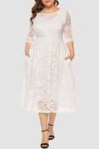 Witte sexy casual effen patchwork doorschijnende O-hals A-lijn plus size jurken