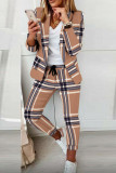 Burgundy Casual Leopard Print Patchwork Turndown Collar Long Sleeve Two Pieces Blazer Tops And Pants Sets